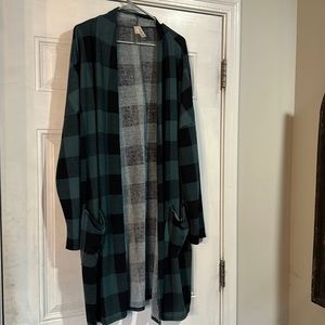 Green and Black Buffalo Check Duster Cardigan